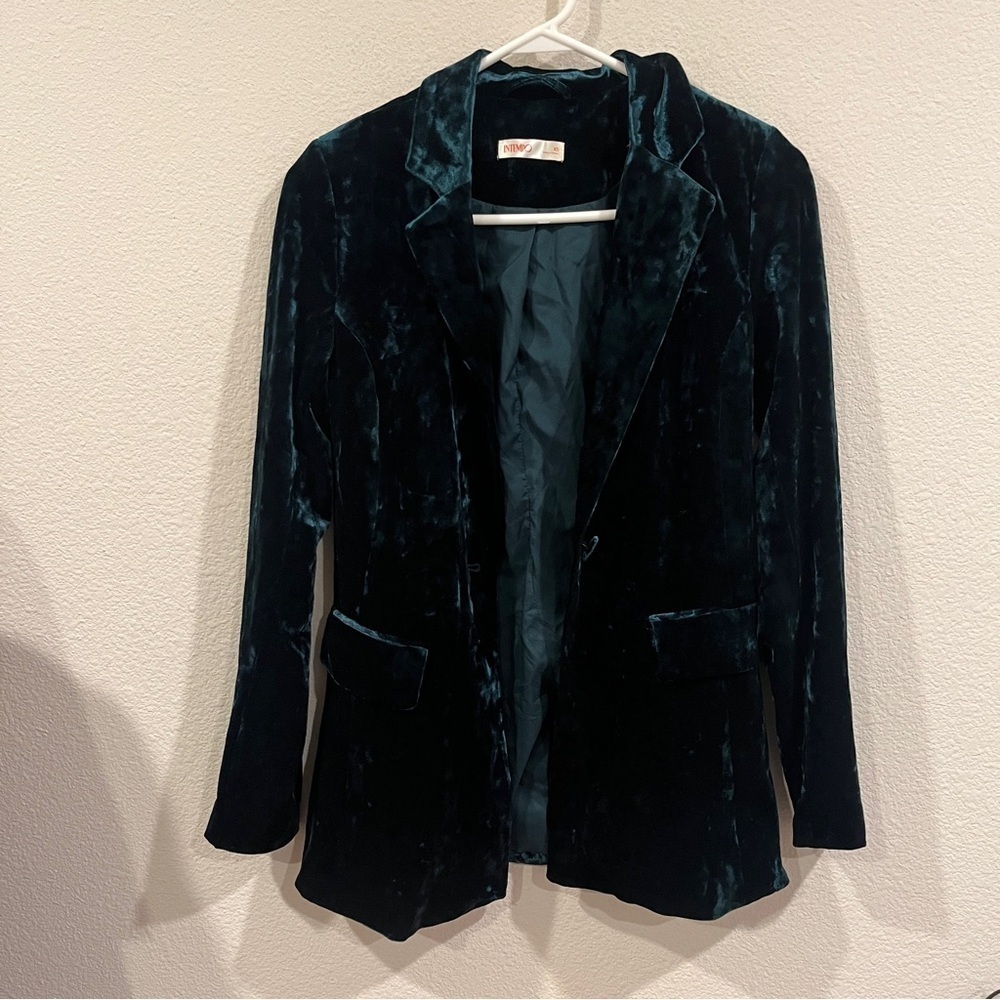 Itempo green velvet single button blazer size xsmall holiday winter
